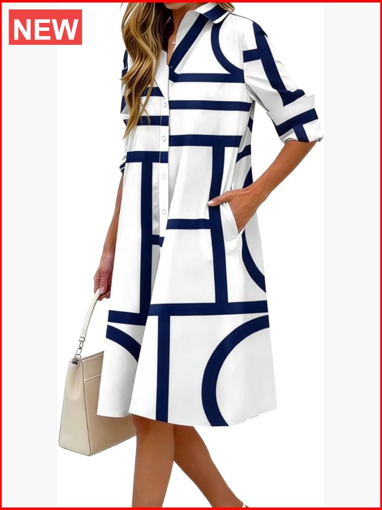 Button-Down Shirt Dress Midi A-Line With Pockets Loose Fit